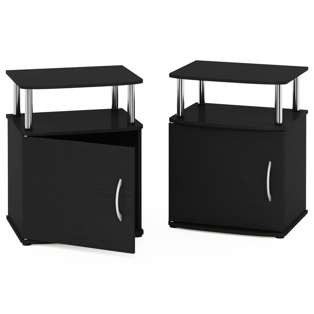 HOMLUX 3-Tier Utility Design End Table with Door in Americano and Chrome (Set of 2), , large