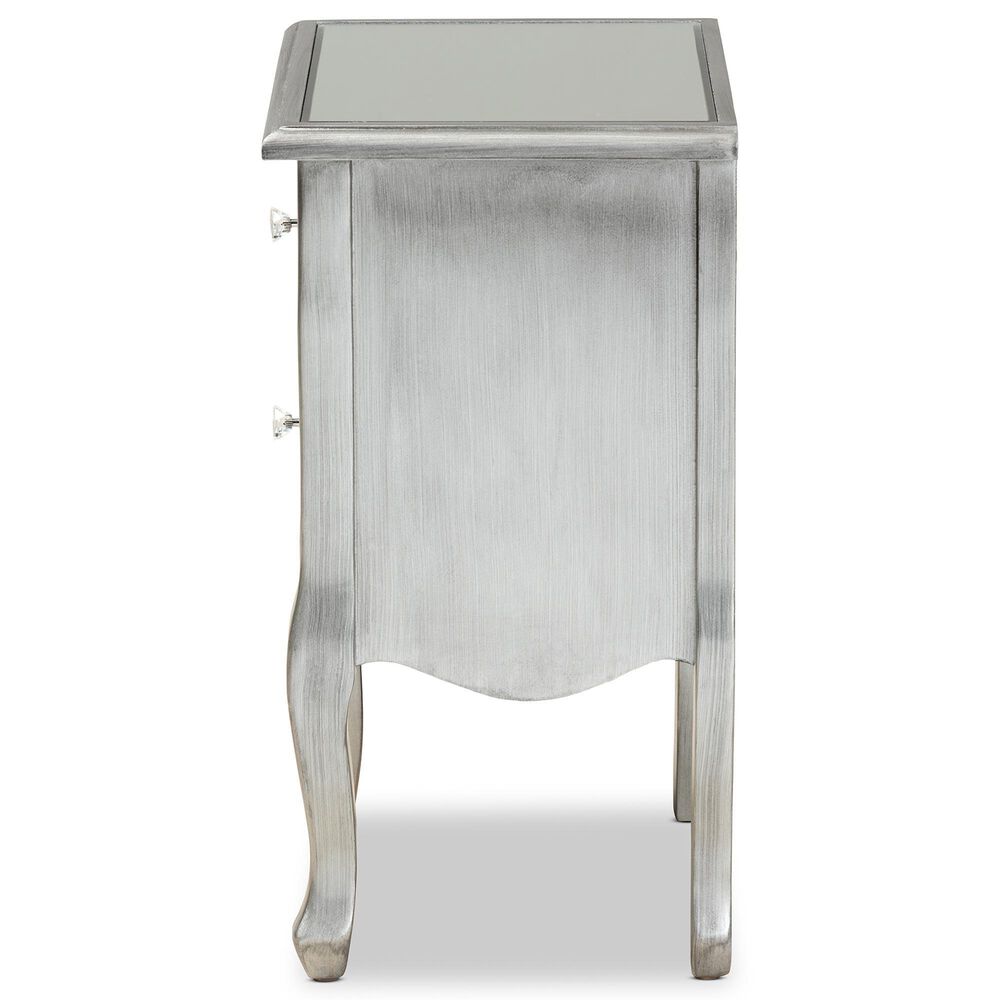Baxton Studio Leonie 2-Drawer End Table in Brushed Silver, , large
