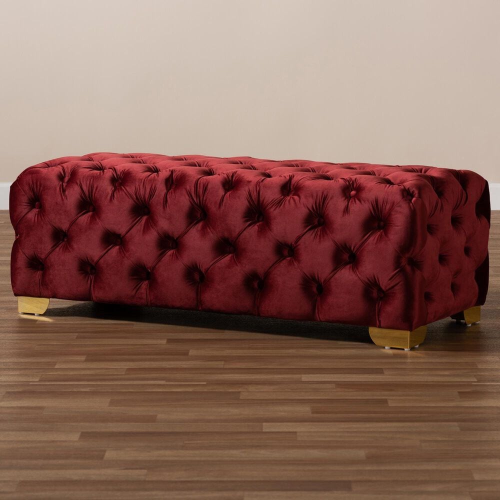 Baxton Studio Avara Bench Ottoman in Burgundy, , large