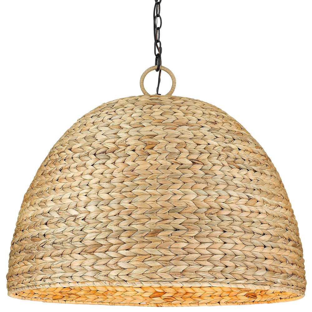 Golden Lighting Rue 8-Light Pendant in Matte Black with Woven Sweet Grass Shade, , large