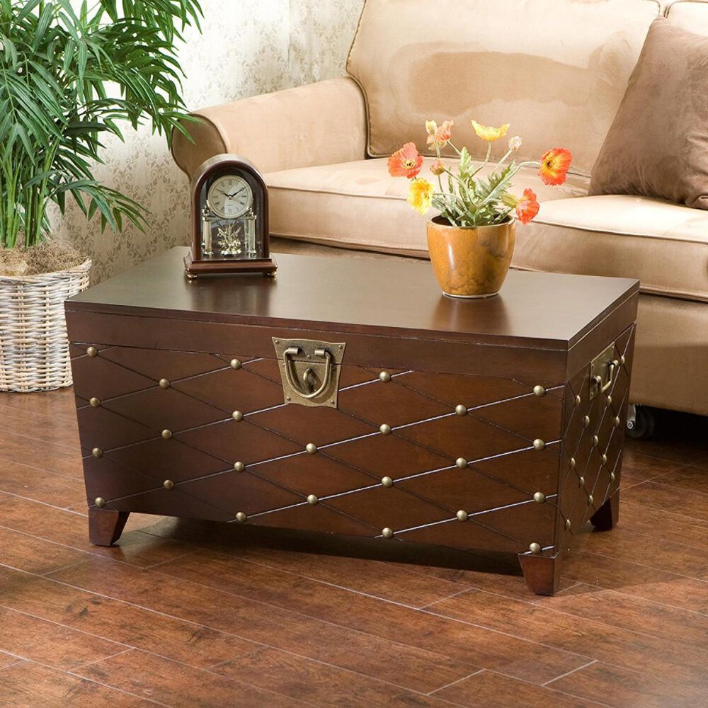 Southern Enterprises Nailhead Cocktail Table Trunk in Espresso, , large