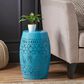Hearth and Haven Ruby Outdoor Barrel End Table with Lace-Cut Design in Blue, , large
