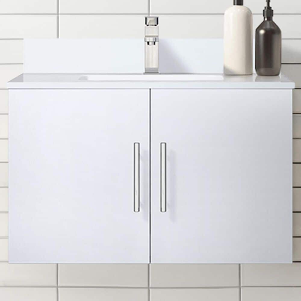 Lexora Home Geneva 30&quot; Single Bathroom Vanity in Glossy White with 2 cm White Quartz Top and Rectangular Sink, , large