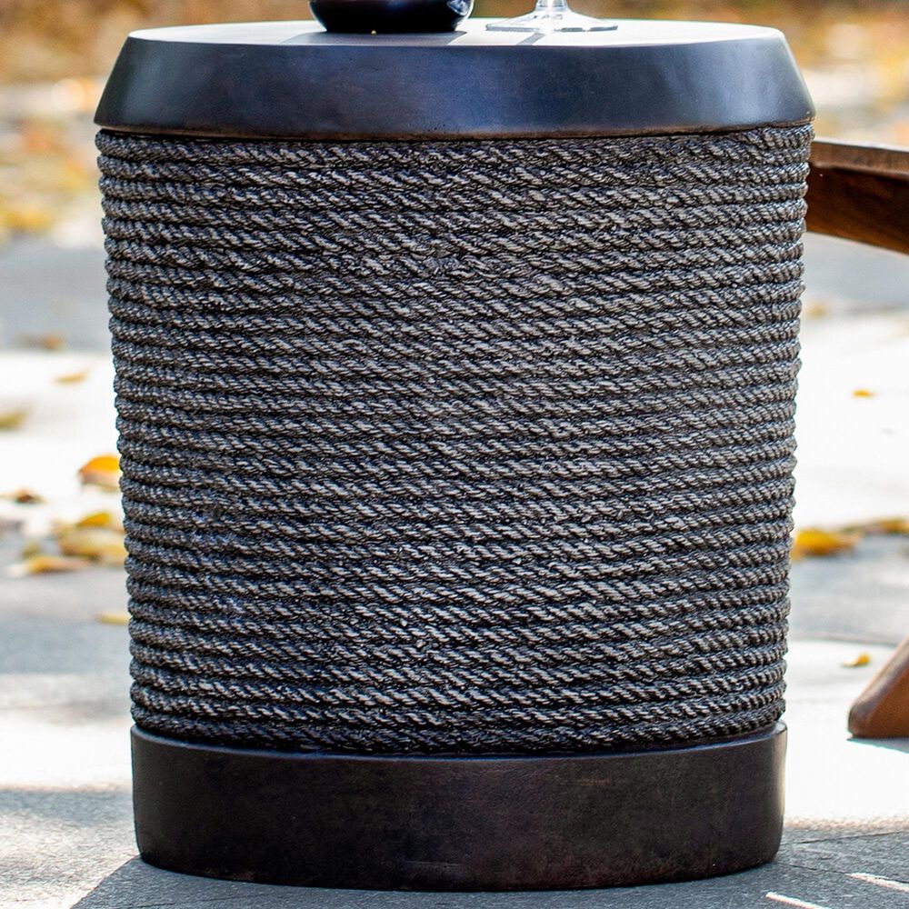 Hearth and Haven Outdoor Side Table with Braided Cord Design and Vintage Trim in Dark Brown, , large