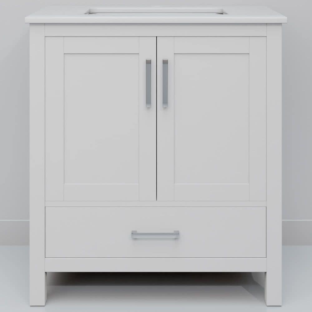 Lexora Home Jacques 30&quot; Single Bathroom Vanity in White with 2 cm White Cultured Marble Top and Rectangular Sink, , large