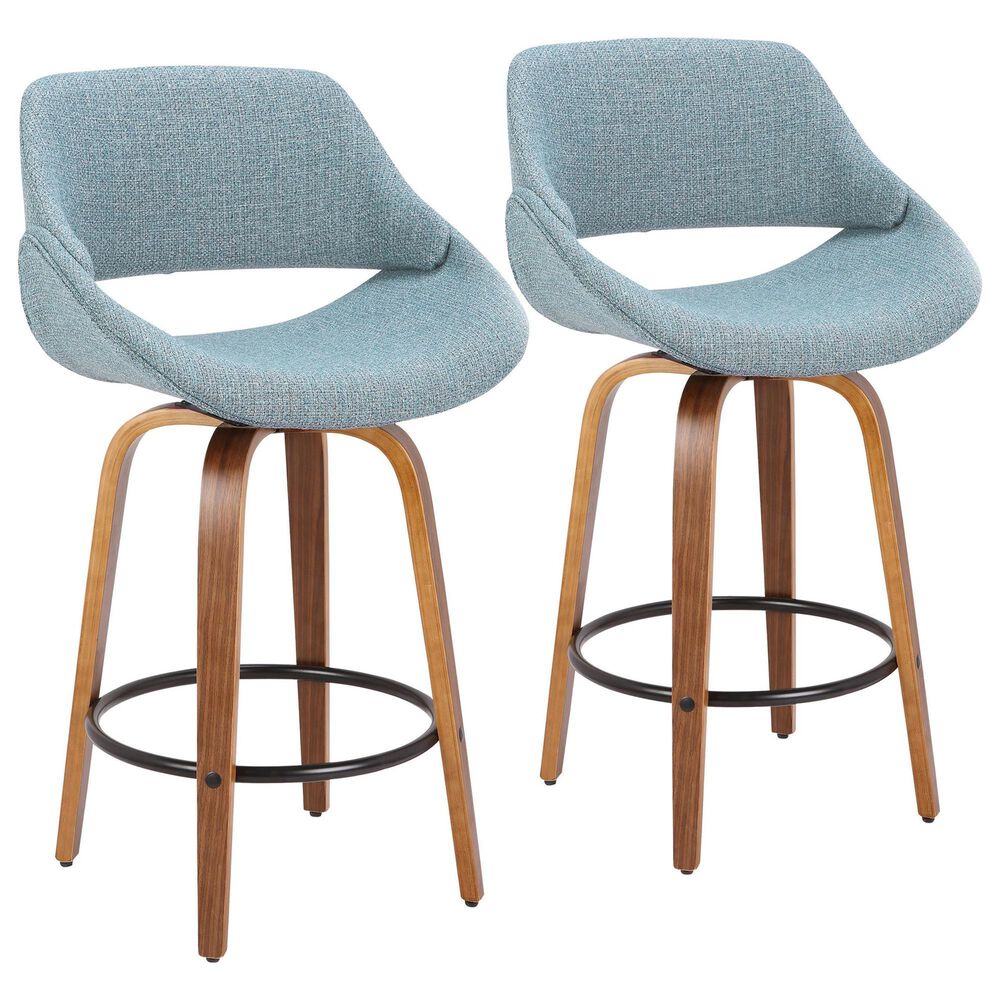 LumiSource Fabrico 26" Swivel Fixed-Height Counter Stool with Charcoal Fabric Upholstery in Black and Walnut (Set of 2), , large