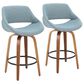 LumiSource Fabrico 26" Swivel Fixed-Height Counter Stool with Charcoal Fabric Upholstery in Black and Walnut (Set of 2), , large