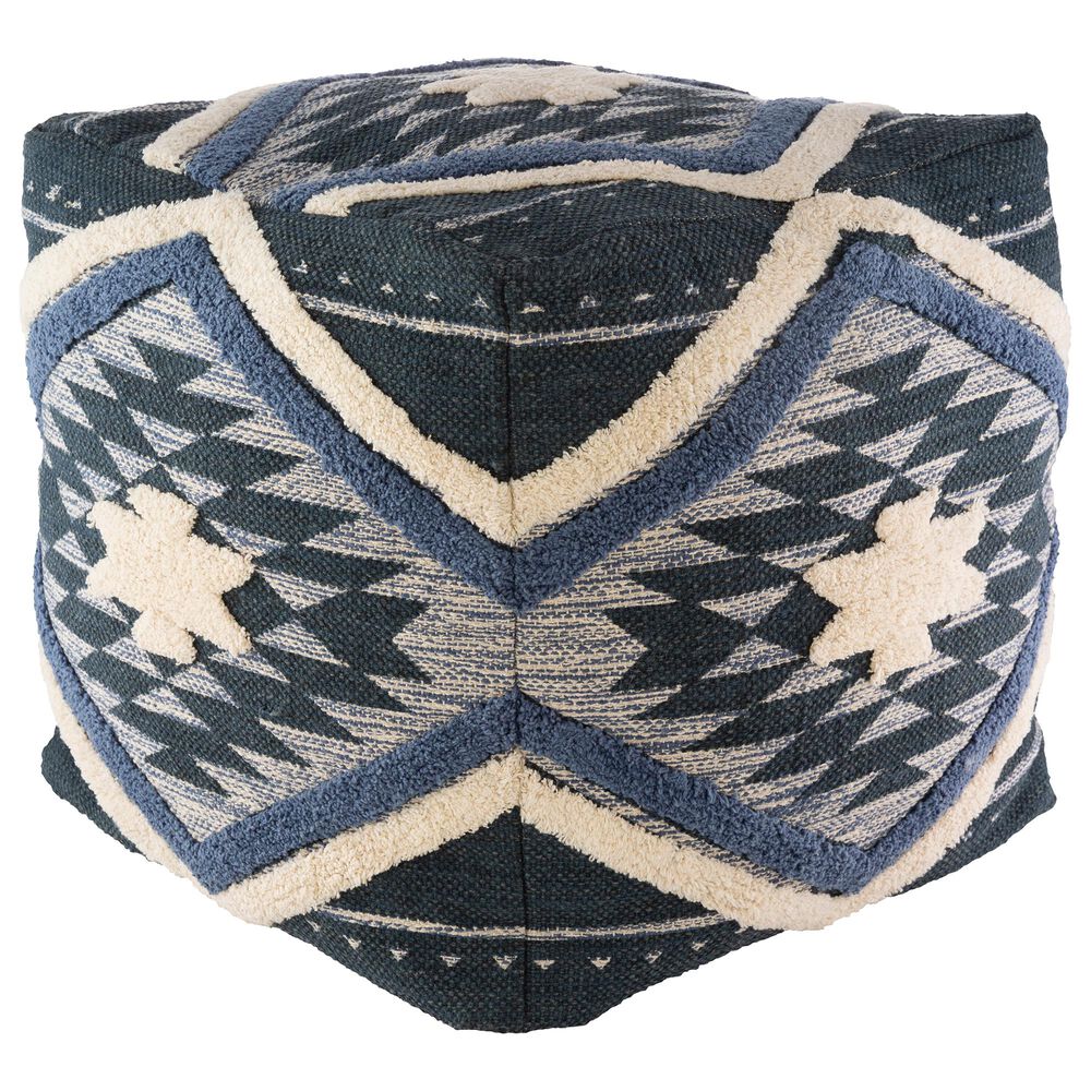 Surya Lachlan Pouf in Denim/Cream, , large