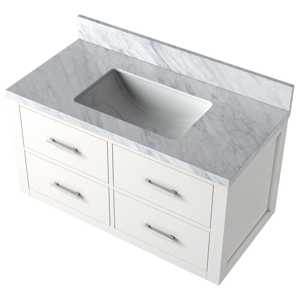 Lexora Home Castor 36&quot; Single Bathroom Vanity in White with 2 cm White Carrara Marble Top and Rectangular Sink, , large
