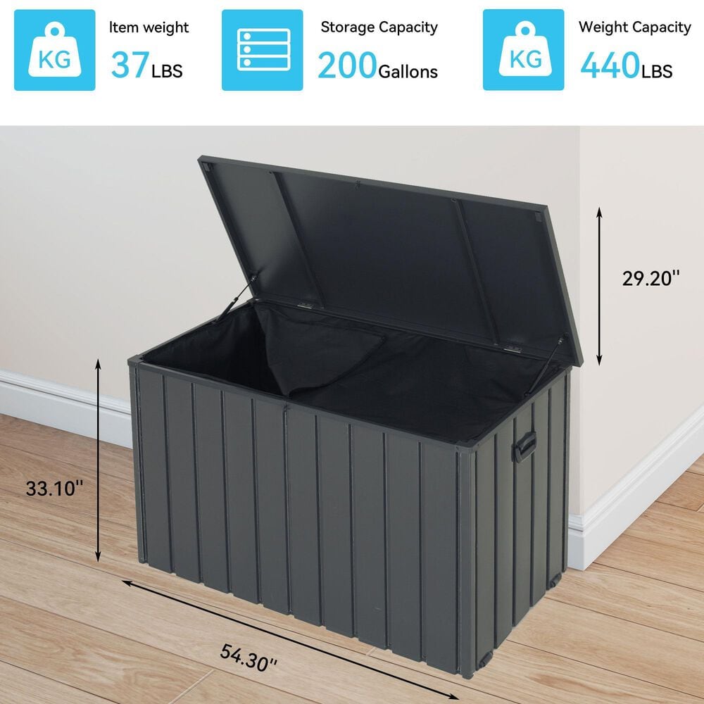 Hearth and Haven 200-Gallon Outdoor Storage Deck Box with Fabric Storage Bag in Dark Gray, , large