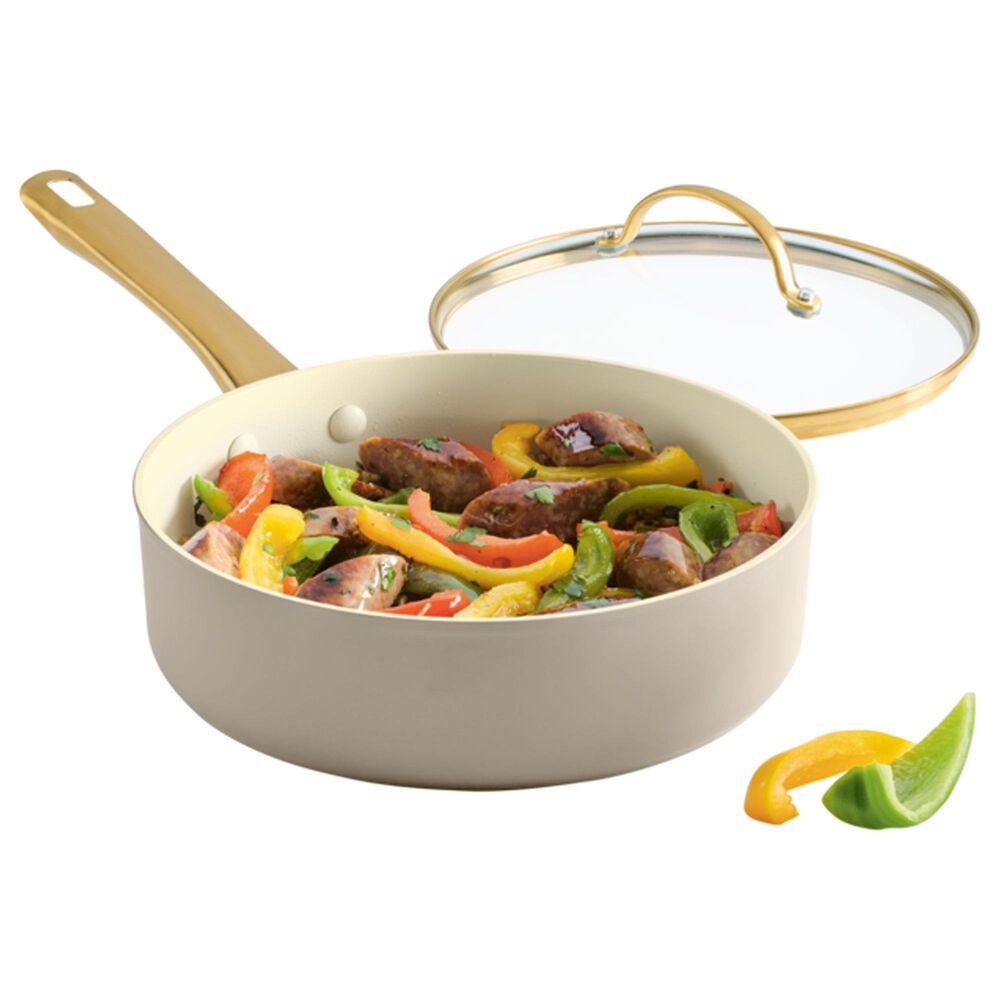 Faber Farberware Forged Induction Ceramic Nonstick Saute Pan with Lid, 3 Quart in Taupe, , large