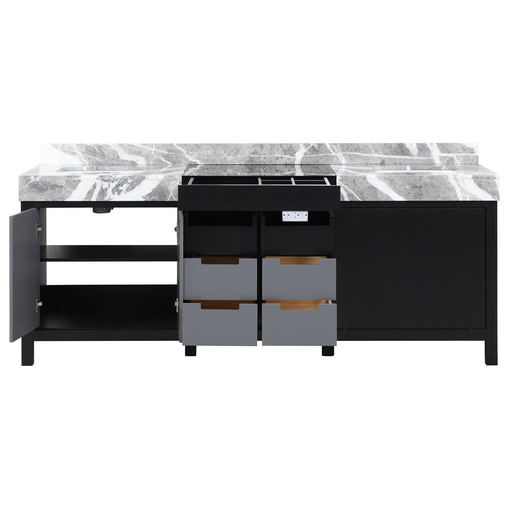 Lexora Home Zilara 84&quot; Double Bathroom Vanity in Black and Grey with 11 cm Castle Grey Marble Top and Rectangular Sinks, , large