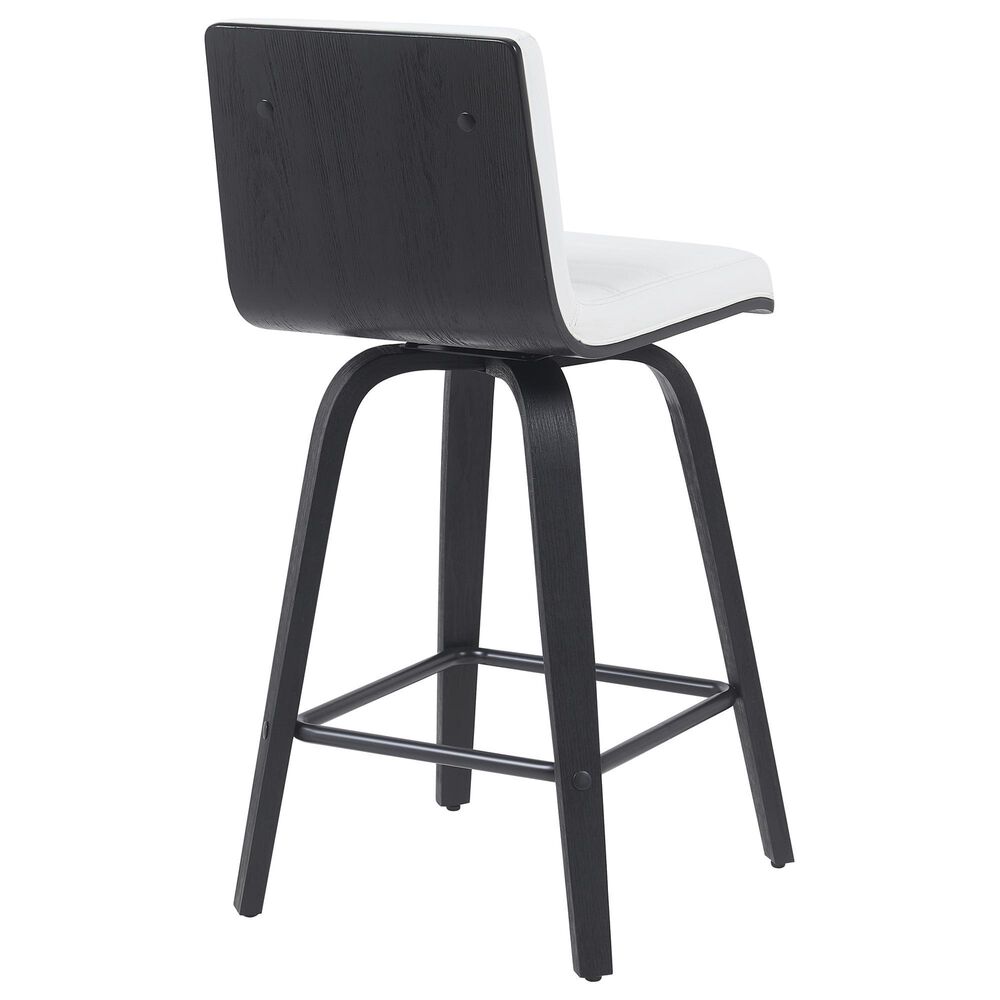 Armen Living Vienna Swivel Counter Height Stool with Snow White Upholstery in Black Brushed, , large