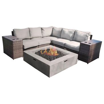 Living Source International 8-Piece Square Patio Fire Pit Set in Brown, , large