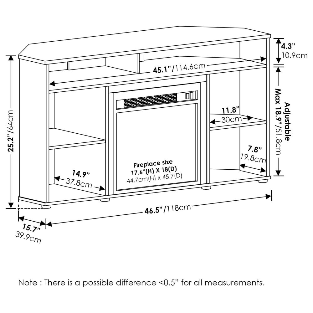HOMLUX 47" Corner TV Stand with Electric Fireplace in White, , large