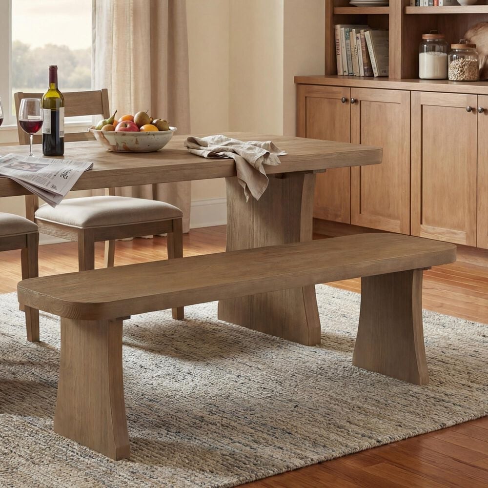 Hearth and Haven 63" Dining Bench with Flared Trouser Legs in Pine, , large