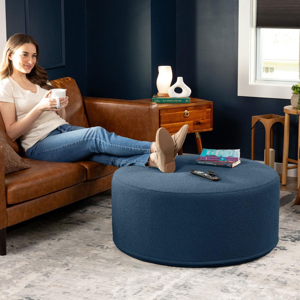 Jaxx Candler Boucle Fabric Ottoman in Navy, , large