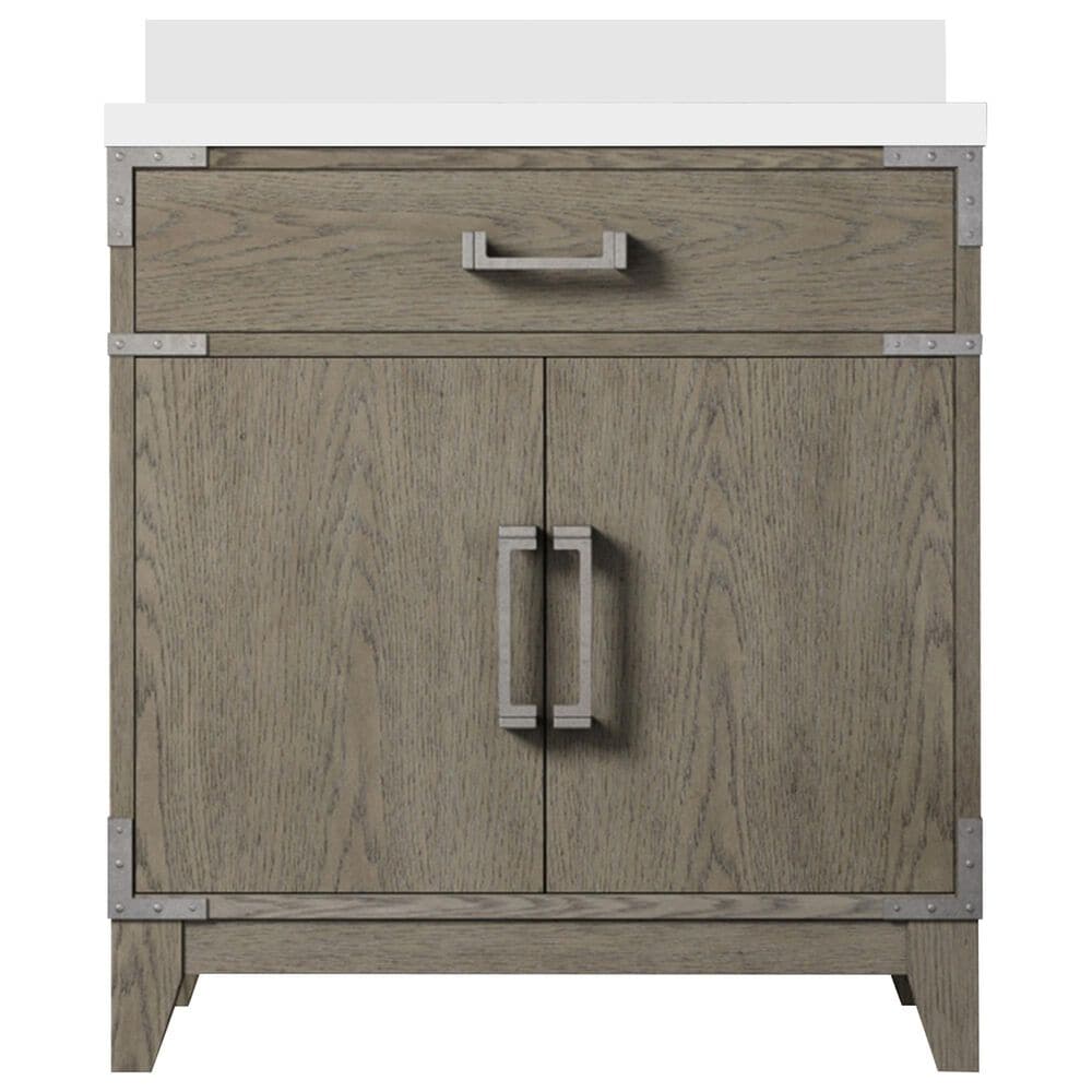Lexora Home Laurel 30" Single Bathroom Vanity in Grey Oak with White Quartz Top and Rectangular Sink, , large