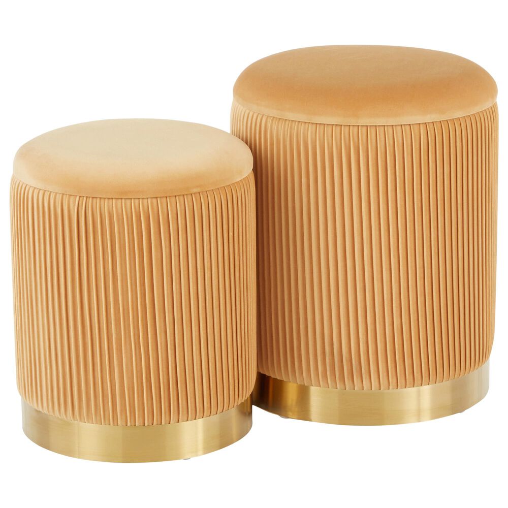 Lumisource Marla 2-Piece Nesting Ottoman Set in Orange Velvet and Gold, , large