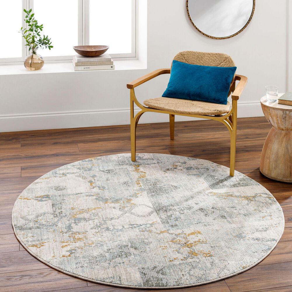 Surya Dresden Taupe, Off-White, Dusty Sage, Deep Teal, Light Gray, Mustard and Ink Blue 5'3" Round Area Rug, , large