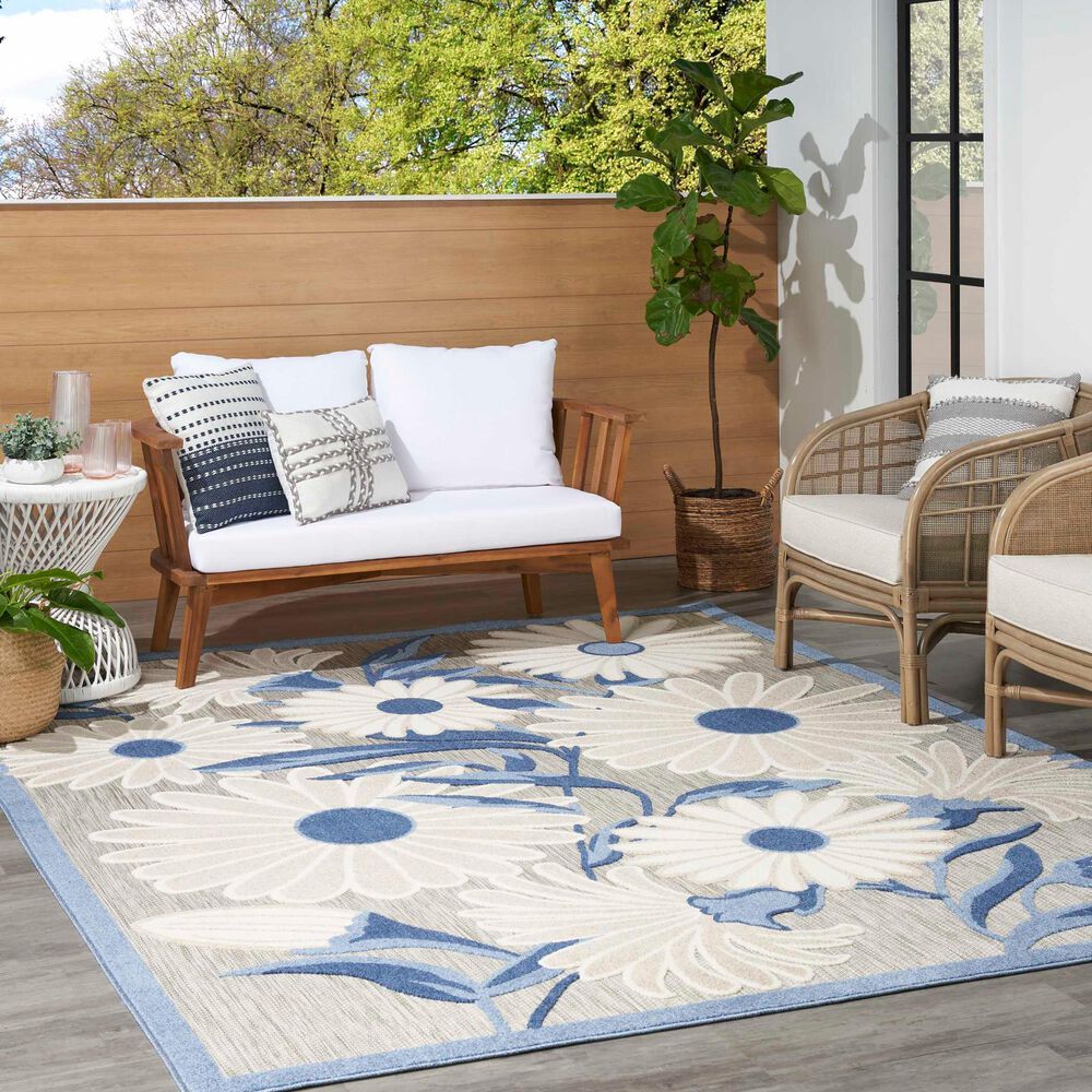Nourison Aloha ALH33 7&#39;10&quot; x 10&#39;6&quot; Blue and Grey Indoor/Outdoor Area Rug, , large