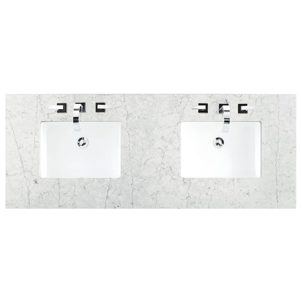 James Martin Vanities Addison 60&quot; Double Bathroom Vanity in Glossy White with 3 cm Eternal Jasmine Pearl Quartz Top and Rectangular Sinks, , large