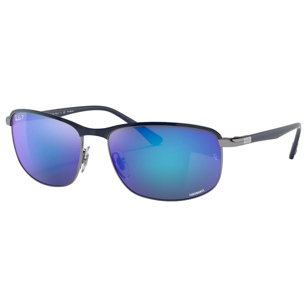 Ray-Ban Chromance Sunglasses with Grey and Blue Lenses in Matte Blue On Gunmetal, , large