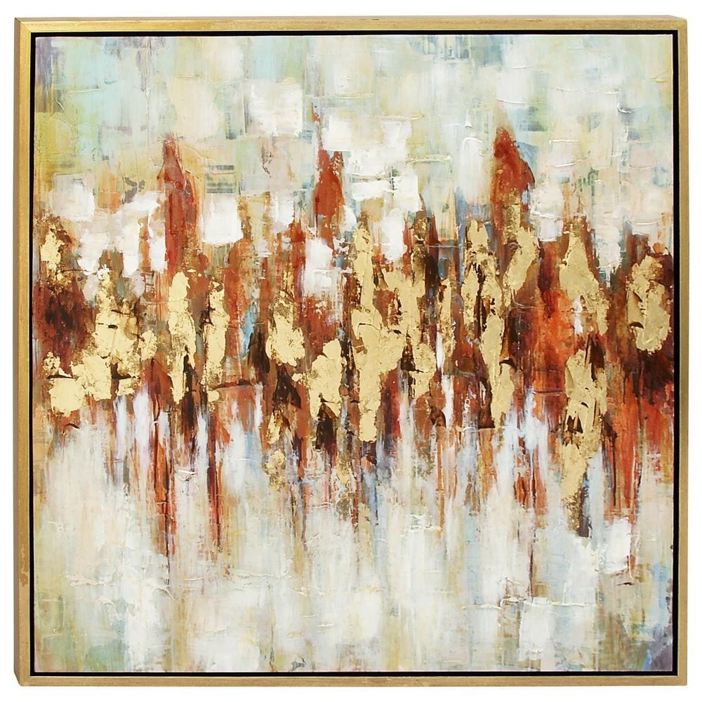 Maple and Jade 39" x 39" Abstract Framed Wall Art in Gold, Red, Brown, White and Gray, , large