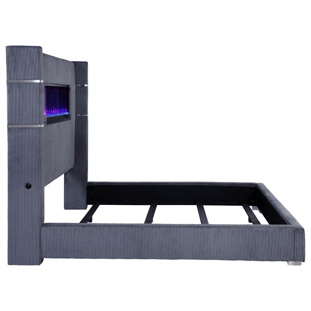 Coaster Tisdall Eastern King Upholstered Fireplace Bed in Grey, , large