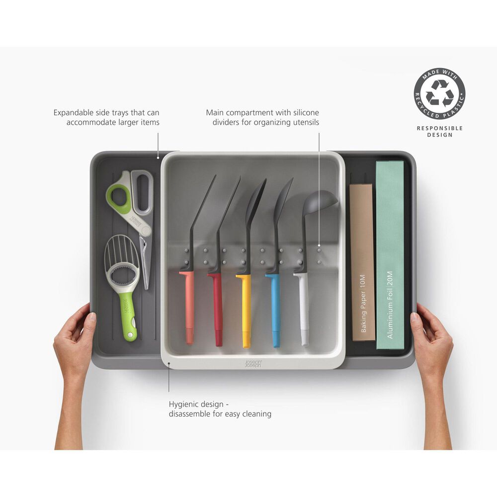 Joseph Joseph DrawerStore Expanding Utensil and Gadget Organizer in Grey and Stone, , large