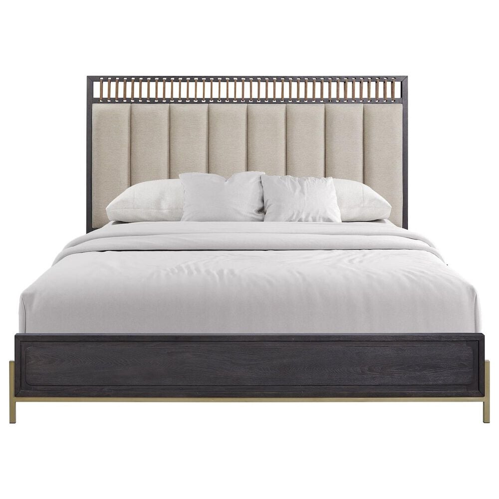 Sterling Timber Elure Queen Upholstered and Strap Panel Bed with Dresser Chest and 2 Nightstands in Peppercorn, , large