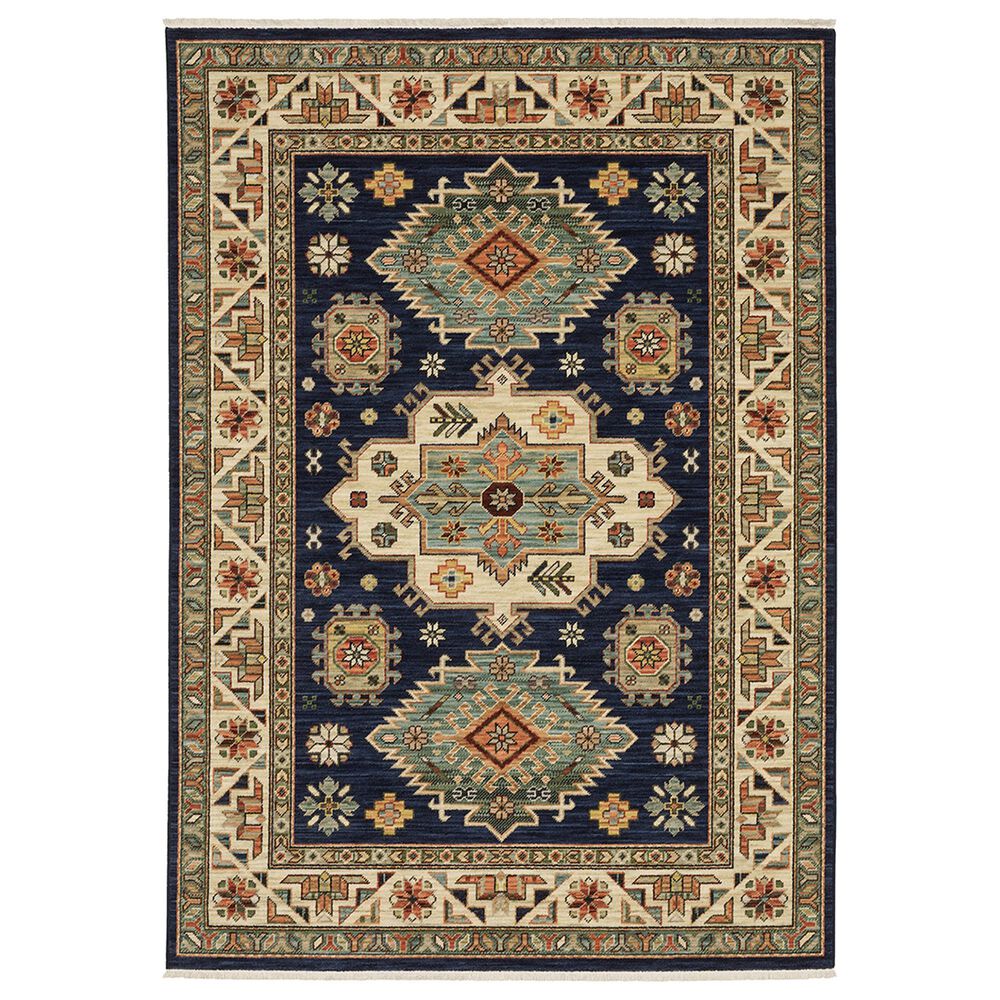 Oriental Weavers Lilihan Medallion Border 2" x 3" Navy Area Rug, , large
