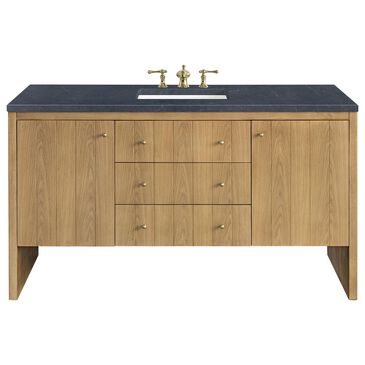 James Martin Vanities Hudson 60" Single Bathroom Vanity in Light Natural Oak with 3 cm Charcoal Soapstone Quartz Top and Rectangular Sink, , large