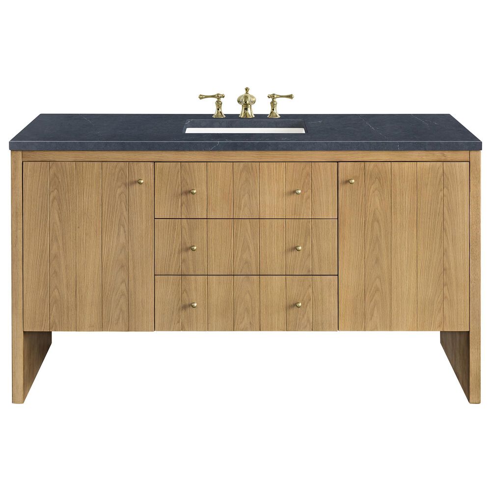 James Martin Vanities Hudson 60" Single Bathroom Vanity in Light Natural Oak with 3 cm Charcoal Soapstone Quartz Top and Rectangular Sink, , large