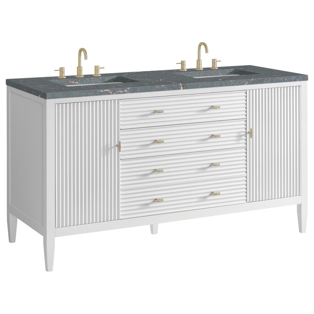 James Martin Vanities Myrrin 60" Double Vanity in Bright White with 3 cm Parisien Bleu Quartz Top, , large
