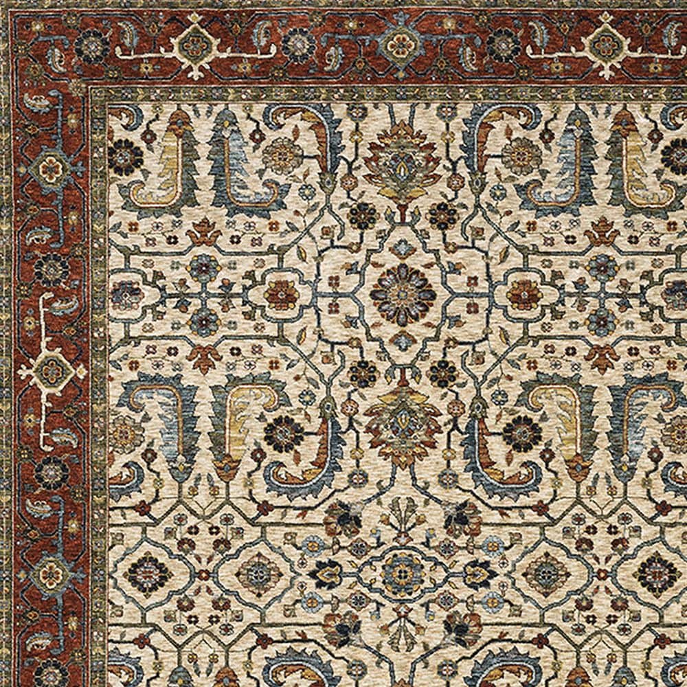 Oriental Weavers Aberdeen Floral Border 2&#39;3&quot; x 7&#39;6&quot; Ivory and Red Runner, , large