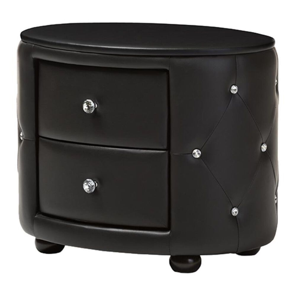 Baxton Studio Davina Holly 2 Drawer Upholstered Nightstand in Black, , large