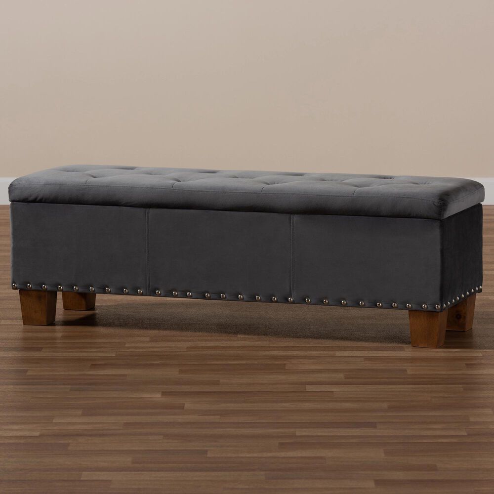Baxton Studio Hannah Storage Ottoman Bench in Grey/Brown, , large