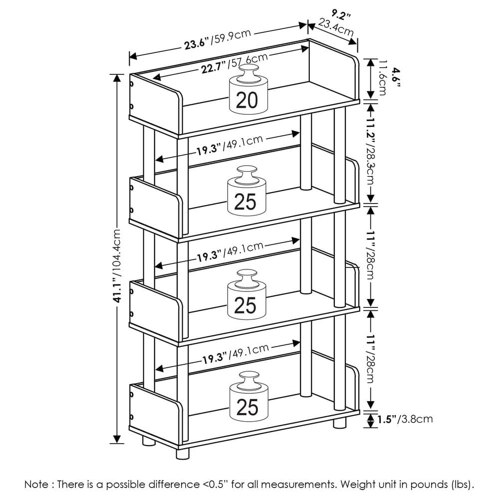 HOMLUX Turn-N-Tube 4-Tier Open Display Storage Bookshelf in Walnut, , large