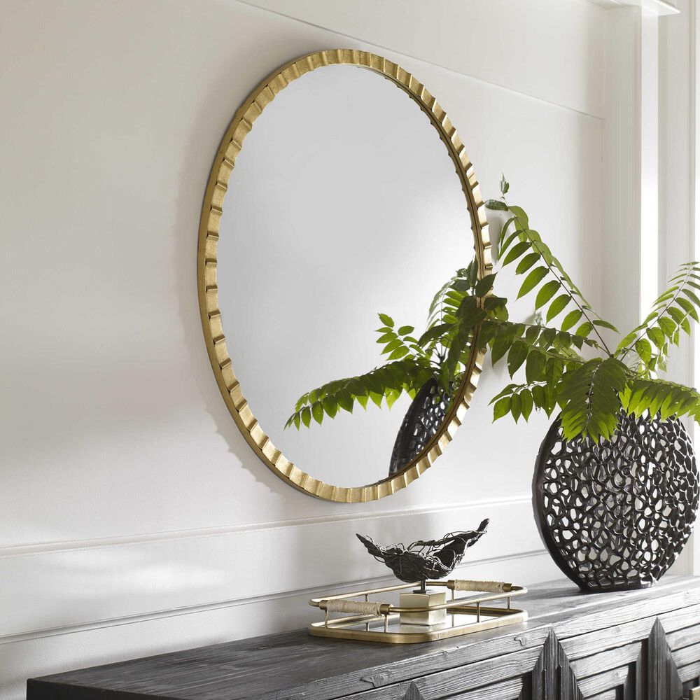 Uttermost Dandridge Round Wall Mirror in Metallic Gold Leaf, , large