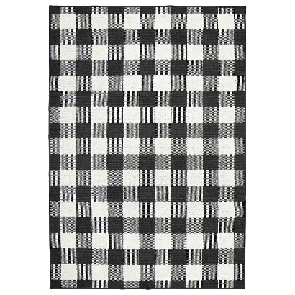 Oriental Weavers Marina Black and Ivory 7"10" x 10"10" Indoor/Outdoor Area Rug, , large