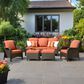 HOMLUX HOMLUX 5-Piece Patio Furniture Set with Chairs and Ottomans, High Back Outdoor Sofa Set, Brown Rattan in Orange Red, , large