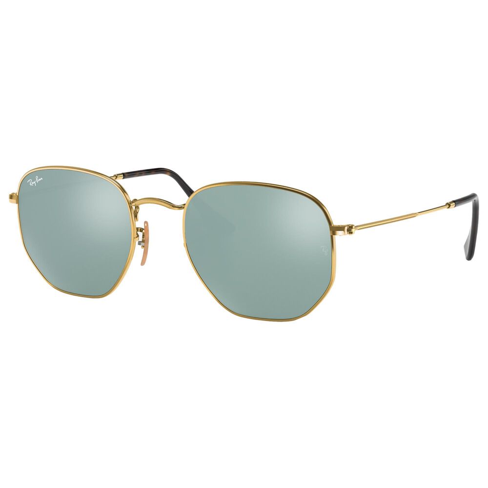 Ray-Ban Hexagonal Flat Lenses Sunglasses with Silver Lenses in Polished Gold, , large
