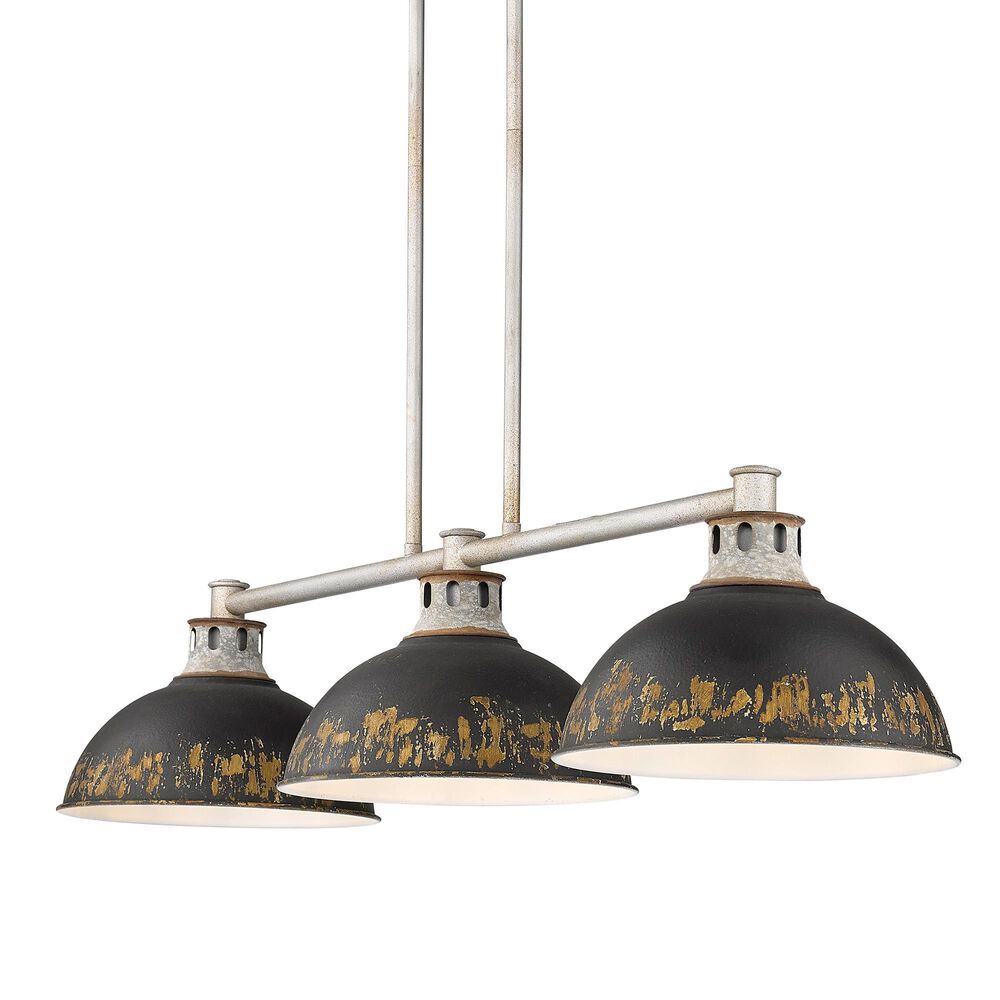 Golden Lighting Kinsley 3-Light Linear Pendant with Antique Black Iron Shade in Aged Galvanized Steel, , large
