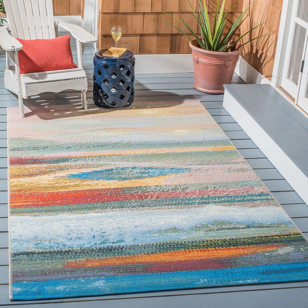 Safavieh Barbados  BAR585 6&#39;6&quot; x 9&#39;4&quot; Light Blue and Pink Indoor/Outdoor Area Rug, , large