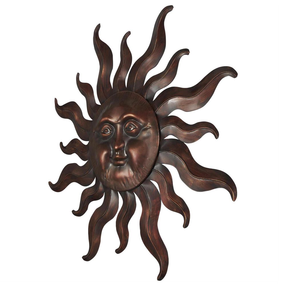 Maple and Jade 35&quot; x 32&quot; Sun Wall Decor with Smiling Face and Curved Rays in Bronze, , large