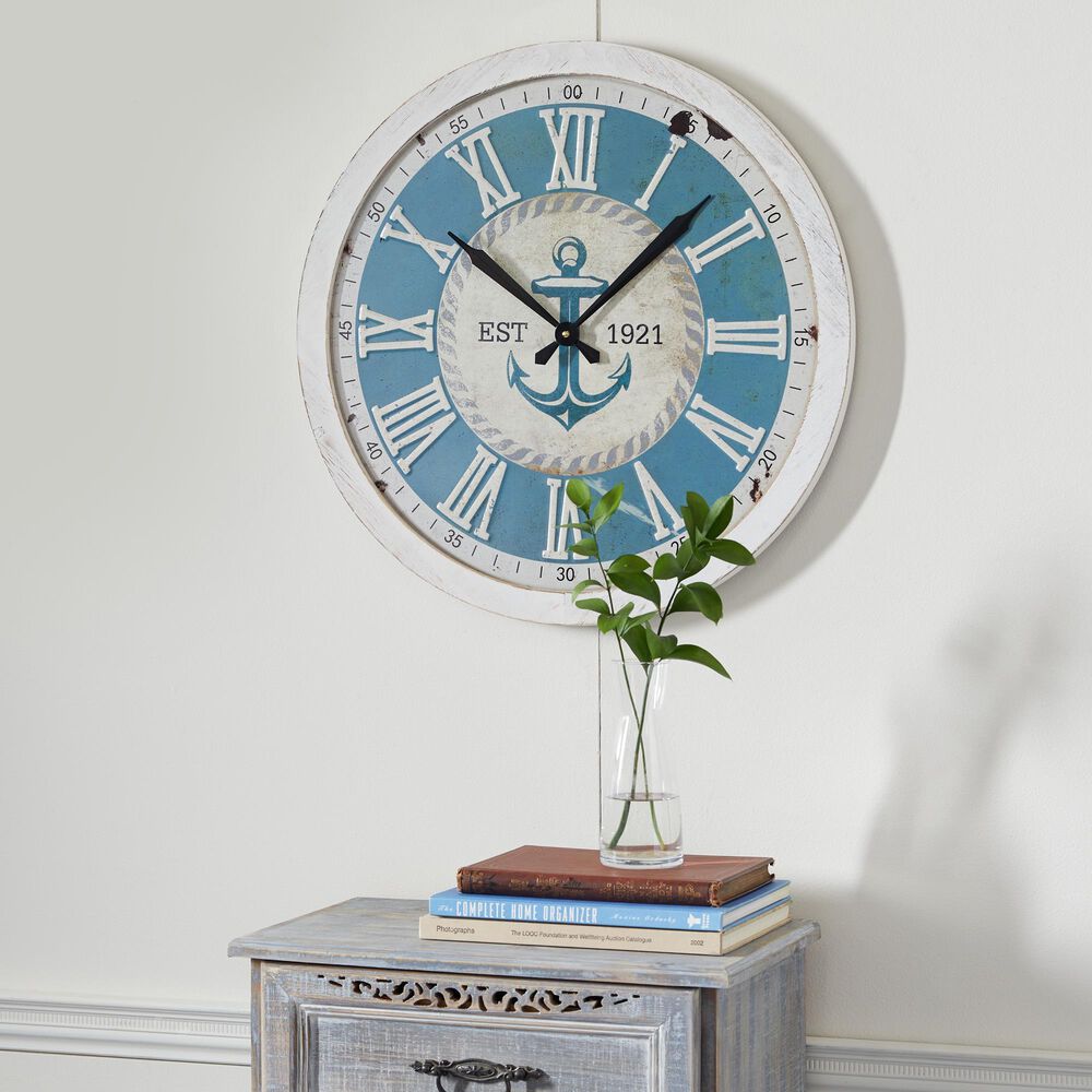 Maple and Jade 24&quot; Wall Clock in White and Blue, , large