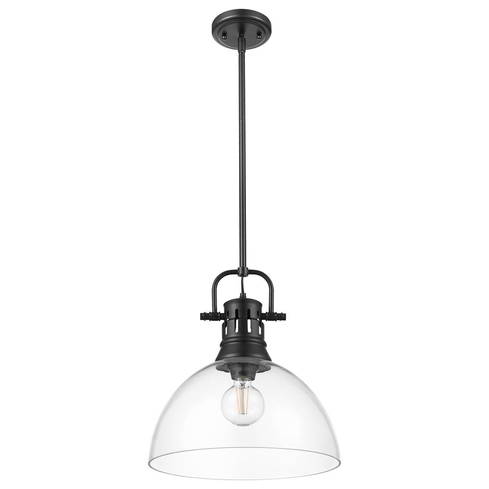 Golden Lighting Duncan 1-Light Pendant with Rod and Clear Shade in Matte Black, , large