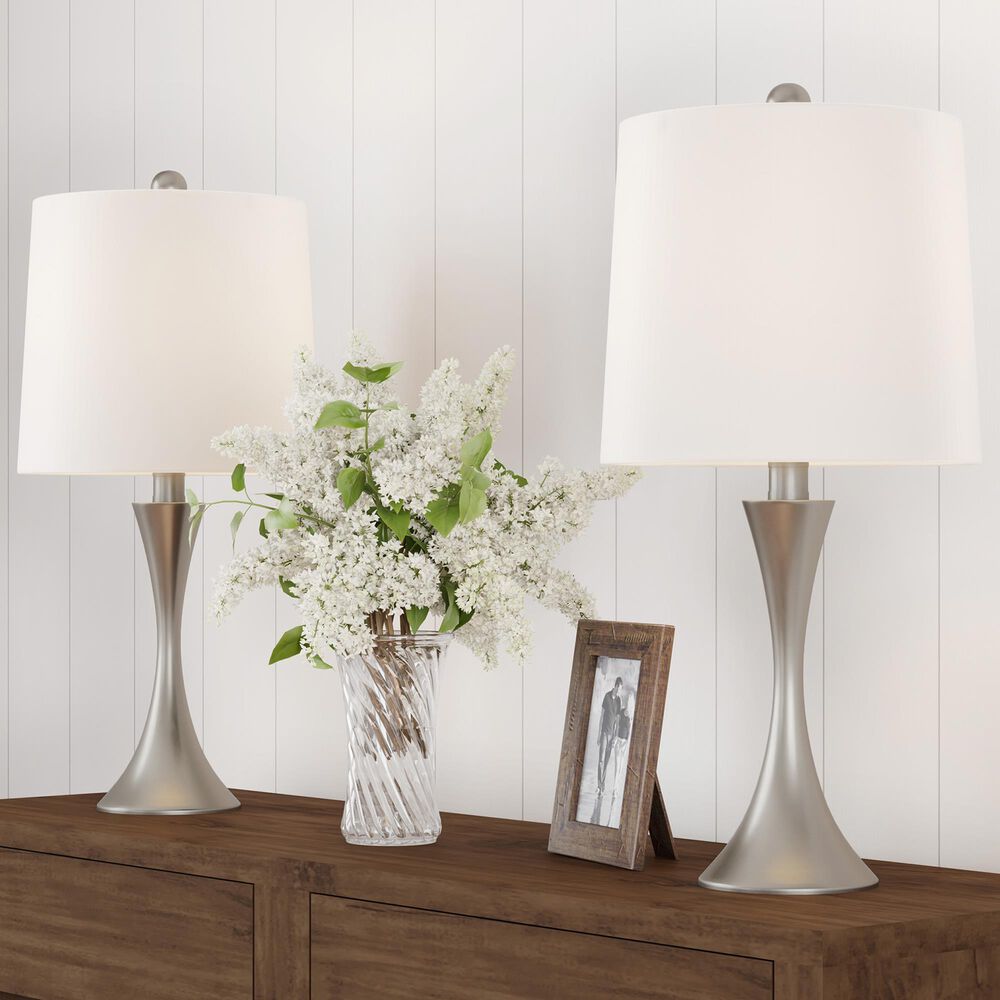 Timberlake Century Modern Table Lamp with Flared Trumpet Base in Brushed Silver (Set of 2), , large