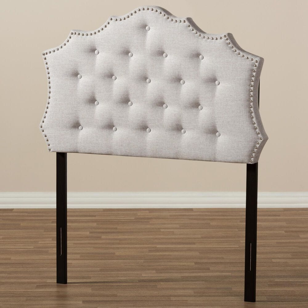 Baxton Studio Aurora Twin Upholstered Headboard in Greyish Beige, , large